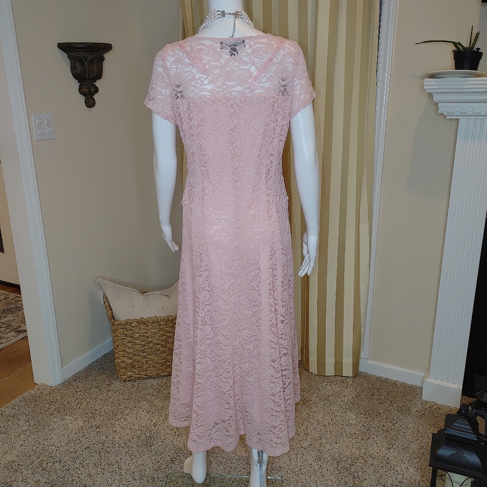 PERCEPTIONS PEACH LACE DRESS M - Picture 7 of 9